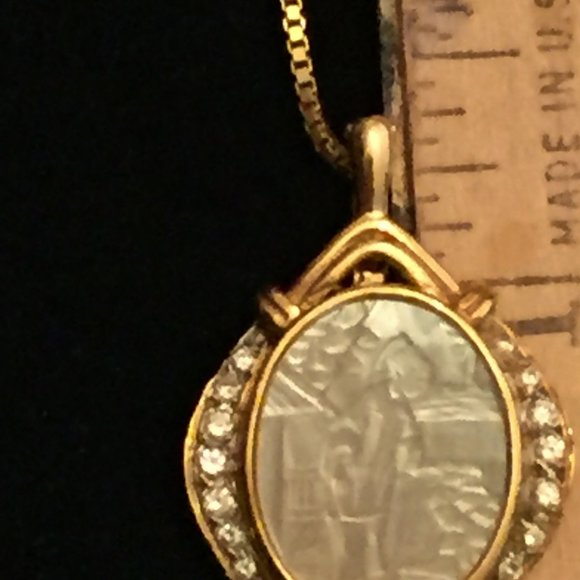 14k Diamond Mother of Pearl Pendant Necklace Enhancer Portrait Landscape MOP Vtg - Picture 6 of 14